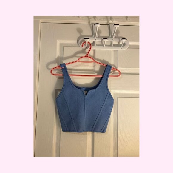 NWOT Aerie Faux-Corset Ribbed Cropped Tank Top, Blue, Size L - Picture 3 of 4